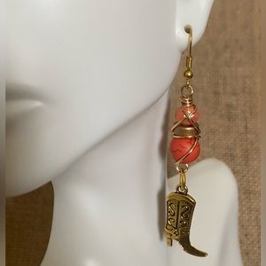 Western themed wire wrapped beaded earrings with charm